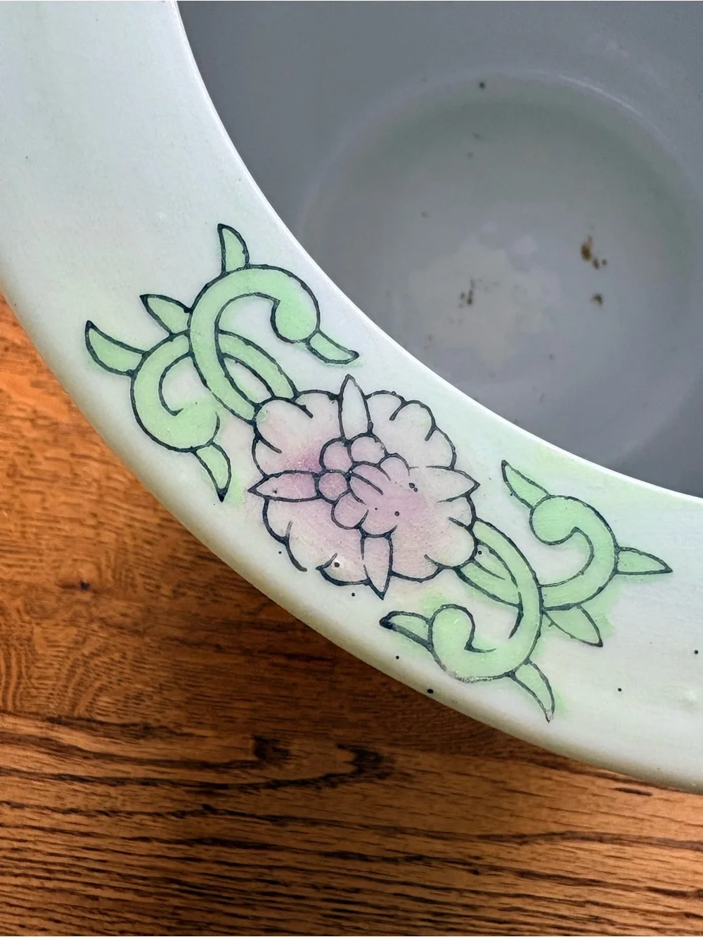 Grandmillenial Chinoiserie Floral Ceramic Planter - Pink & Green Peony Design
